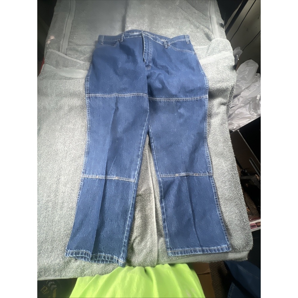 Dickies Men Double Knee Jeans Workwear Cotton Blue Size 42x30 Relaxed Carpenter